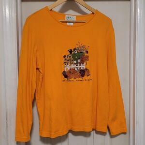 Quacker Factory Orange Harvest Long Sleeve Tee Large